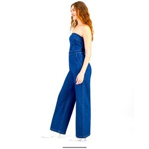 Blue Strapless Denim Jumpsuit